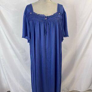 ONLY NECESSITIES Long Nightgown 4X Plus Blue Flutter Sleeve Lace Rosette Nylon